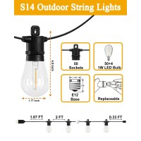 Loniuto Outdoor String Lights 100Ft Patio String Lights With 54 S14 Vintage Waterproof Shatterproof Led Bulbs 2700K Hanging