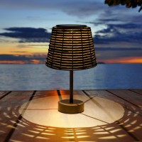 Livinlarge Solar Table Lamp Outdoor Waterproof, Handmade Rattan Woven Desk Outdoor Lamps For Patio,Outdoor Table Lamps For Outside Patio Garden Indoor Bedroom Living Room Desk(Black)