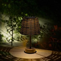 Livinlarge Solar Table Lamp Outdoor Waterproof, Handmade Rattan Woven Desk Outdoor Lamps For Patio,Outdoor Table Lamps For Outside Patio Garden Indoor Bedroom Living Room Desk(Black)