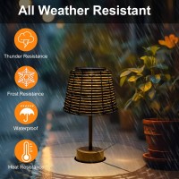 Livinlarge Solar Table Lamp Outdoor Waterproof, Handmade Rattan Woven Desk Outdoor Lamps For Patio,Outdoor Table Lamps For Outside Patio Garden Indoor Bedroom Living Room Desk(Black)