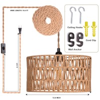 Hanging Pendant Lights With Plug In Cord Hanging Lights With Rattan Lamp Shade 164Ft Hemp Rope Cord Boho Pendant Light For Bedr