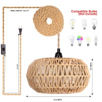 Plug In Pendant Light Rattan Hanging Lights With Plug In Cord 164Ft Hemp Rope Cord Lamp Shade Plug In Retro Hanging Lamp Fixtur