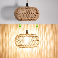 Plug In Pendant Light Rattan Hanging Lights With Plug In Cord 164Ft Hemp Rope Cord Lamp Shade Plug In Retro Hanging Lamp Fixtur