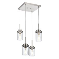 Melucee 4Light Hanging Pendant Light Fixtures With Clear Glass Shade Brushed Nickel Modern Chandelier Dining Room Light Fixtur