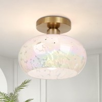 Frideko Home Semi Flush Mount Ceiling Light With Rainbow Glass Shade Hallway Lighting Fixtures Modern Close To Ceiling Light F