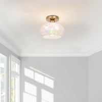 Frideko Home Semi Flush Mount Ceiling Light With Rainbow Glass Shade Hallway Lighting Fixtures Modern Close To Ceiling Light F