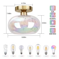 Frideko Home Semi Flush Mount Ceiling Light With Rainbow Glass Shade Hallway Lighting Fixtures Modern Close To Ceiling Light F