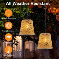 Livinlarge 2Pack Bamboo Woven Outdoor Chandelier Small Hanging Rattan Solar Pendant Lights Modern Retro Boho Pendant For Gazebo