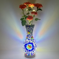 Jaitaik Turkish Moroccan Table Lamp Mosaic Vase Lamp Handmade Glass Vase With Wood Base Decorative Bedside Lighting For Bedroom