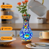 Jaitaik Turkish Moroccan Table Lamp Mosaic Vase Lamp Handmade Glass Vase With Wood Base Decorative Bedside Lighting For Bedroom