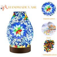 Jaitaik Turkish Moroccan Table Lamp Mosaic Vase Lamp Handmade Glass Vase With Wood Base Decorative Bedside Lighting For Bedroom