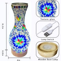 Jaitaik Turkish Moroccan Table Lamp Mosaic Vase Lamp Handmade Glass Vase With Wood Base Decorative Bedside Lighting For Bedroom