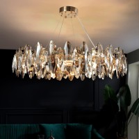 Modern Led Crystal Chandelier Luxury, 8-Lights Postmodern Gray Crystal Decorative Pendant Lamp Sparkling Egg-Shaped Crystal Pendant Light Gold For Bedroom Living Room