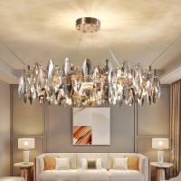 Modern Led Crystal Chandelier Luxury, 8-Lights Postmodern Gray Crystal Decorative Pendant Lamp Sparkling Egg-Shaped Crystal Pendant Light Gold For Bedroom Living Room