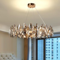 Modern Led Crystal Chandelier Luxury, 8-Lights Postmodern Gray Crystal Decorative Pendant Lamp Sparkling Egg-Shaped Crystal Pendant Light Gold For Bedroom Living Room