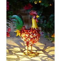 Solar Rooster Statue Garden Decor- 21.7 Inch Yard Decor & Perfect Rooster Gifts For Women, Outdoor/Indoor Red Rooster Decor - Stylish Metal Design (Rooster)