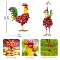 Solar Rooster Statue Garden Decor- 21.7 Inch Yard Decor & Perfect Rooster Gifts For Women, Outdoor/Indoor Red Rooster Decor - Stylish Metal Design (Rooster)