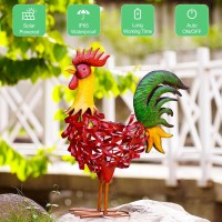 Solar Rooster Statue Garden Decor- 21.7 Inch Yard Decor & Perfect Rooster Gifts For Women, Outdoor/Indoor Red Rooster Decor - Stylish Metal Design (Rooster)