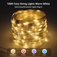 Glpe 100Ft 300 Led String Lights Plug In, Waterproof Warm White String Lights For Indoor Outdoor, 8 Modes Fairy Lights For Bedroom Garden Patio Party Wedding Christmas Decoration