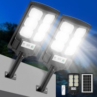 Vipzon 2 Pack Solar Street Lights Outdoor 2400W Wide Angle Solar Lights Outdoor Solar Parking Lot Lights Dusk To Dawn 6500K