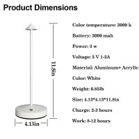 Maglaw Rechargeable Cordless Lamps,3000Mah Battery Operated Table Lamp,Portable Led Touch 2 Levels Brightness Dimmable Bar Lamp,Battery Powered Lamp For Bars,Restaurant,Living Room(2 Pack,White)
