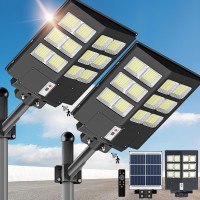 Vipzon 2 Pack Solar Street Lights Outdoor 1600W Wide Angle Solar Lights Outdoor Solar Parking Lot Lights Dusk To Dawn 6500K