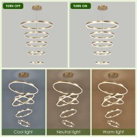 Benkut 5Rings Modern Led Chandelier Gold High Ceiling Chandelier With Remote Control Dimmable Contemporary Chandeliers For Dini