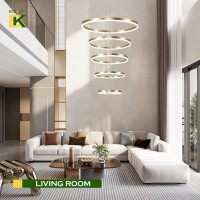 Benkut 5Rings Modern Led Chandelier Gold High Ceiling Chandelier With Remote Control Dimmable Contemporary Chandeliers For Dini