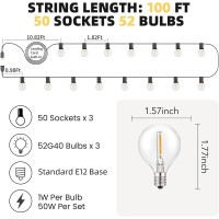 Rtty Outdoor String Lights 300Ft 3 Pack 100Ft G40 Led Patio Lights With 52Pcs Plastics Bulbs Waterproof Shatterproof Dimmable G