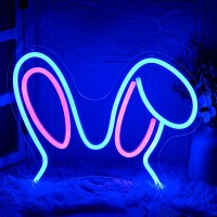 Lmsignly Easter Bunny Neon Sign Pink Blue Rabbit Ears Neon Light Dimmable Cute Led Neon Signs For Wall Decor Easter Day Children