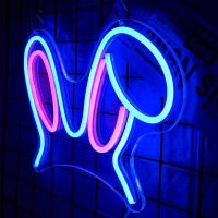 Lmsignly Easter Bunny Neon Sign Pink Blue Rabbit Ears Neon Light Dimmable Cute Led Neon Signs For Wall Decor Easter Day Children