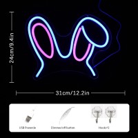 Lmsignly Easter Bunny Neon Sign Pink Blue Rabbit Ears Neon Light Dimmable Cute Led Neon Signs For Wall Decor Easter Day Children