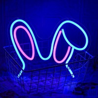 Lmsignly Easter Bunny Neon Sign Pink Blue Rabbit Ears Neon Light Dimmable Cute Led Neon Signs For Wall Decor Easter Day Children