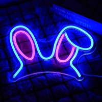 Lmsignly Easter Bunny Neon Sign Pink Blue Rabbit Ears Neon Light Dimmable Cute Led Neon Signs For Wall Decor Easter Day Children