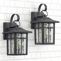 Lawyettle 2 Pack Dusk To Dawn Outdoor Wall Lights Exterior Light Fixtures Wall Mount With Ripple Glass Waterproof Black Porch