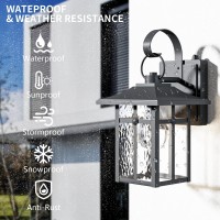 Lawyettle 2 Pack Dusk To Dawn Outdoor Wall Lights Exterior Light Fixtures Wall Mount With Ripple Glass Waterproof Black Porch