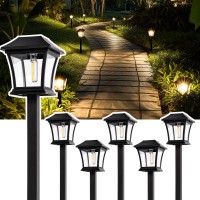 Gigalumi Solar Pathway Lights 6 Pack Solar Lights Waterproof Outdoor Path Light Warm White For Garden Yard Patio Lawn Porch Wal