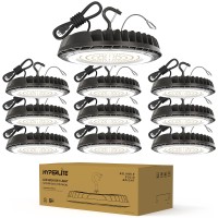 Hyperlite High Bay Led Lights 150W 10 Packs Led High Bay Light 21000Lm Led Ufo Light Fixture For Barn Gym Shop Workshop Garage