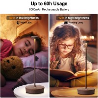 Yht 2Pack Cordless Table Lamp Rechargeable, 6000Mah Battery Operated Led Desk Lamp, 3 Color Stepless Dimming, Up To 60 Hours Usage, Waterproof Table Light For Outdoor Patio Restaurant Living Room