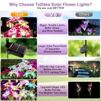 Todaka Solar Lights Outdoor Waterproof, 4 Pack Upgraded Garden Lights Solar Powered Outdoor Lights With 16 Double Layer Lily Flowers, Colorful Outdoor Solar Lights For Outside Yard Patio Garden Decor