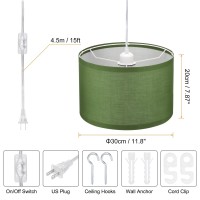 Patikil Plug In Pendant Light 15Ft Rope Cord Hanging Lamp Fixture With Onoff Switch Linen Fabric Shade E26E27 Bulb Socket Fo