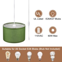 Patikil Plug In Pendant Light 15Ft Rope Cord Hanging Lamp Fixture With Onoff Switch Linen Fabric Shade E26E27 Bulb Socket Fo