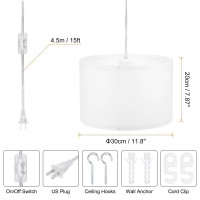 Patikil Plug In Pendant Light 15Ft Rope Cord Hanging Lamp Fixture With Onoff Switch Fabric Shade E26E27 Bulb Socket For Bedr