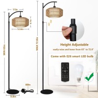 Lamsu Arc Floor Lamps For Living Room Dimmable Rattan Floor Lamp With Remote Led Bulb Mid Century Modern Standing Lamp With