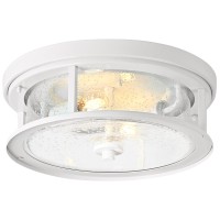 Odorpower White Flush Mount Ceiling Light Fixture 2Light With Seeded Glass White Ceiling Light Fixture For Bedroom Indoor Out