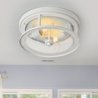 Odorpower White Flush Mount Ceiling Light Fixture 2Light With Seeded Glass White Ceiling Light Fixture For Bedroom Indoor Out