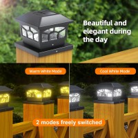 Moretren Solar Post Light Outdoor Waterproof Led Solar Light For Outside,Solar Post Cap Light,Fence Post Solar Lights For Deck Garden Patio,2 Lighting Modes Fit 4X4 Vinyl 5X5 6X6 Wooden Posts 2 Pack