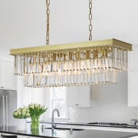 A Axilixi Rectangular Crystal Chandelier Gold For Dining Room Modern Chandelier Rectangle Linear Pendant Light Fixtures For Kitc