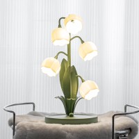 Werfop Vintage Flower Table Lamp For Home 5 Lily Of The Valley Bedside Lamps 3 Color Modes Nightstand Lamp With G4 Led Bulbs Fo