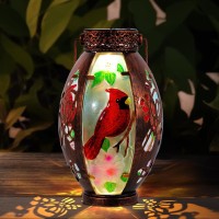 Starsoul Cardinal Outdoor Solar Lantern Metal Stained Glass Cardinal Solar Light Waterproof Cardinal Tabletop Lamp With Hollowe